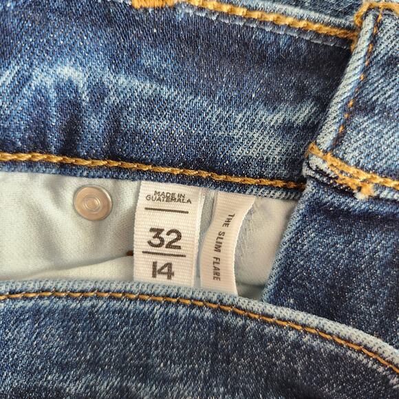 LOFT Blue Denim Raw Hem Slim Flare Jeans Distressed Hem Mid Rise 14 / 32W - Picture 5 of 9